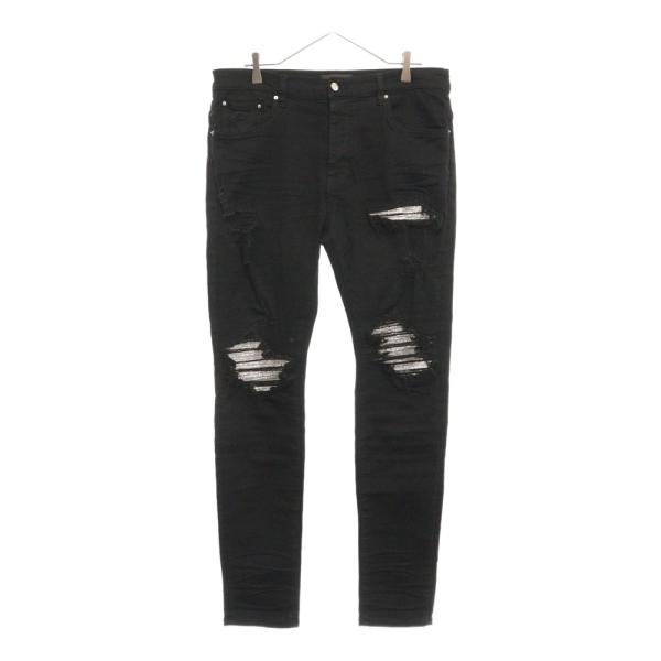 美品 AMIRI 国内正規品 MX1 レザー蛇腹 ダメージ リペア加工 スキニー 中古】美品 アミリ AMIRI MX1 スキニーデニム 蛇腹 レザー