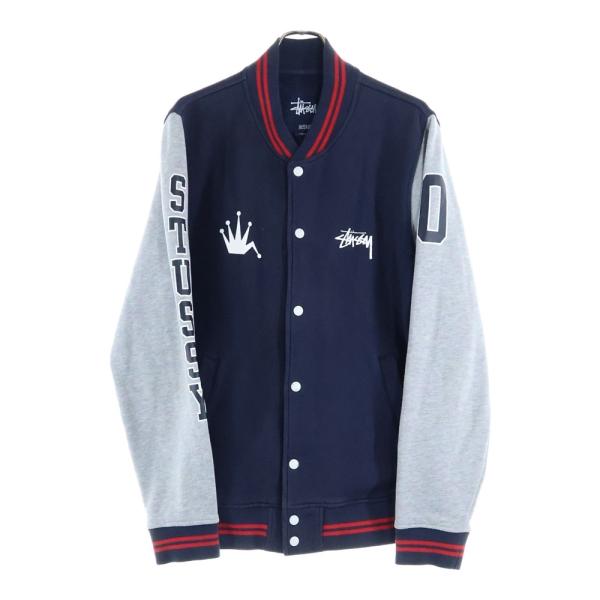 STUSSY スタジャン スウェット ネイビー グレー STUSSY（ステューシー） カレッジデザイン スウェット スタジャン