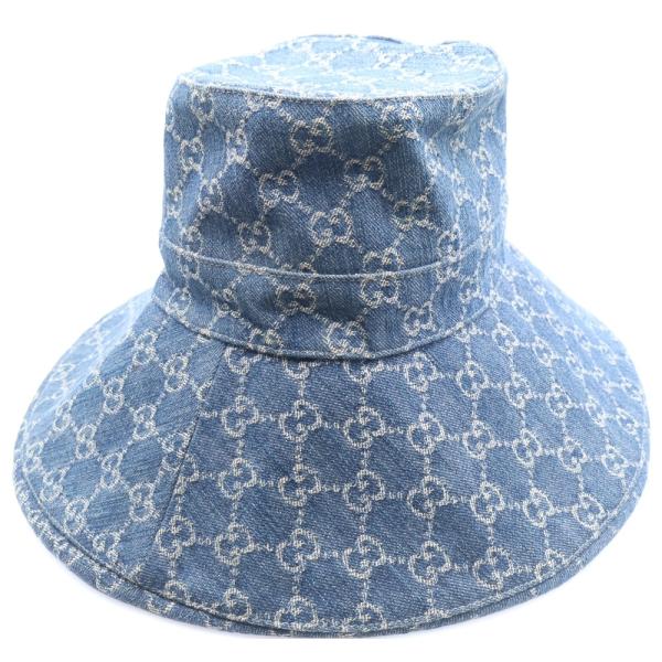 新品タグ付✨グッチ GG柄 エコウォッシュデニム ブリムハット 631958 L GUCCI（グッチ） GGワイドブリムハット デニム 帽子 インディゴ 631958