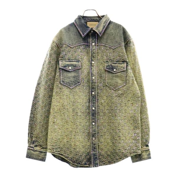 GUCCI（グッチ） GG Jacquard Washed Denim Crystal Embellished Shirt