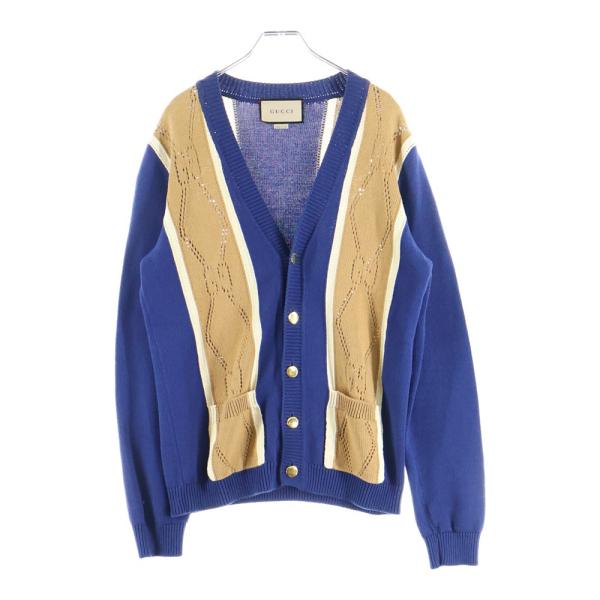 GUCCI ネイビー ボタン付きカーディガン GUCCI（グッチ） 21AW GG CARDIGAN GGステッチ ニットカーディガン