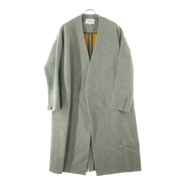 ENFOLD（エンフォルド） ソフトリバー ウール ノーカラーコート グレー