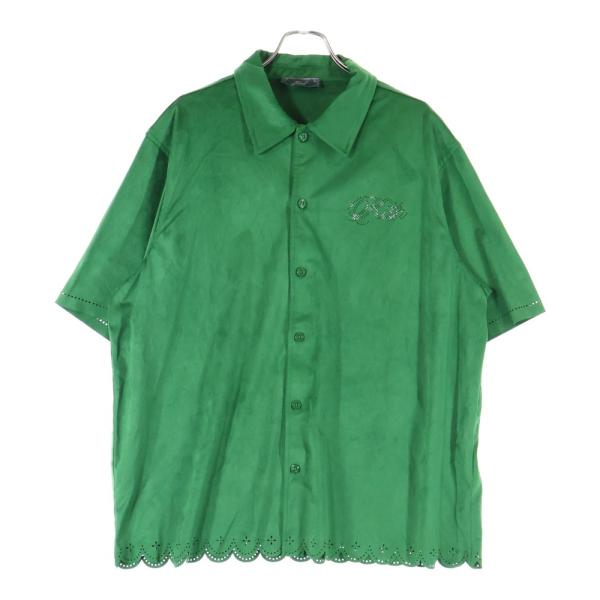 新品KITH　上品グリーンオーバーサイズサッカーシャツ　シーズン限定カラー　希少 KITH（キス） 25SS ロゴ入り マイクロスウェード 半袖シャツ グリーン