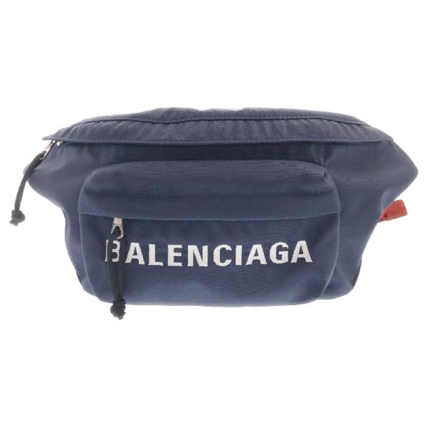 【希少】 BALENCIAGA ナイロン 刺繍 ボディバッグ ネイビー BALENCIAGA（バレンシアガ） 18AW ロゴ刺繍 ナイロン ウエストバッグ