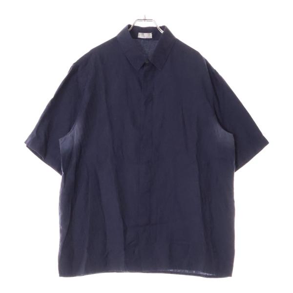 ディオール　Dior オブリーク柄　半袖シャツ シルク　コットン DIOR ディオール オブリーク総柄 半袖シルク混シャツ ネイビー