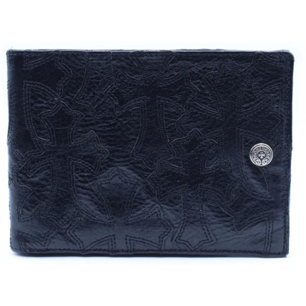 Chrome Hearts ブラックレザー二つ折り財布 CHROME HEARTS（クロムハーツ） 財布 2つ折り 2ジップ クロスボタン