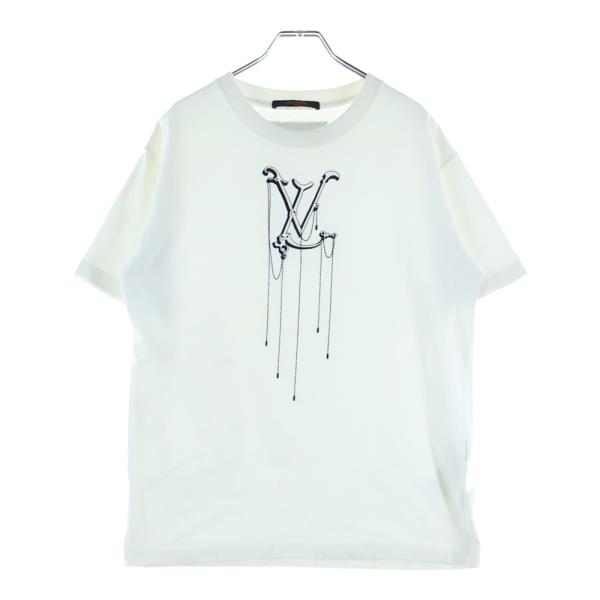極美品△LOUIS VUITTON ルイヴィトン 24SS コットン100％ LVチェーン ロゴワッペン クルーネック 半袖Ｔシャツ ホワイト S イタリア製 正規品 レディース LOUIS VUITTON（ルイ・ヴィトン） 極美品△LOUIS VUITTON 24SS