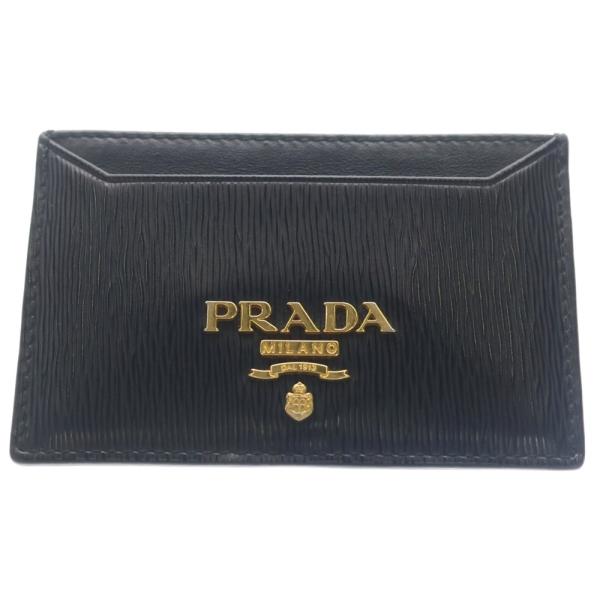 PRADA カード・ケース サフィアーノレザー 黒 ブラック／ハイビスカス サフィアーノマルチカラー カードケース