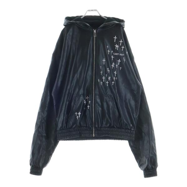LAST NEST ラスト ネスト 25AW CROSS EMBROIDERY LEATHER ZIP HOODIE