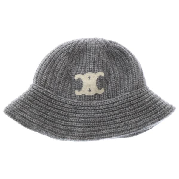 CELINE セリーヌ　ニット帽　トリオンフ　ニットキャップ　カシミヤ　グレー 国内直営**CELINE** トリオンフ ニット帽 ウール & カシミア