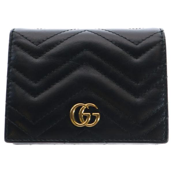 グッチ 折り財布 マーモント キルティング コンパクト レザー ファスナー GUCCI（グッチ） GGマーモント キルティングレザーコンパクト