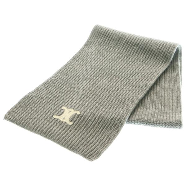 美品　CELINE セリーヌ　ストール　カシミヤ　シルク　ロゴ　トリオンフ CELINE（セリーヌ） トリオンフ マフラー ストール グレー カシミヤ