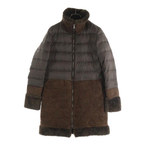 高級美品✨エンメティ ロングレザーコート ムートン ベルト ブラウン 36 EMMETI（エンメティ） スエード ムートンレザー ボア切り替え ジップ