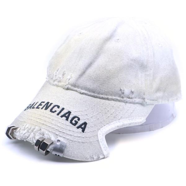 バレンシアガ PARIS カレッジロゴ ダメージキャップ BALENCIAGA（バレンシアガ） Piercing Logo Cap ダメージ加工