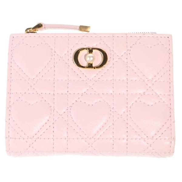 Christian Dior クリスチャンディオール ハート ダリアウォレット コンパクトウォレット 二つ折り財布 ケース ライトピンク ラムスキン ゴールド金具 Christian Dior（クリスチャン・ディオール） ハート ダリアウォレット