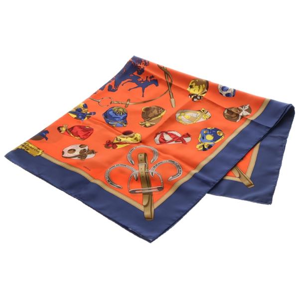 HERMESエルメスシルクスカーフカレ90ネイビー ピンクレッド結び方