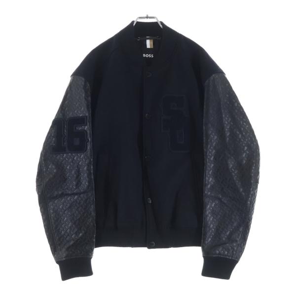 HUGO BOSS ヒューゴボス xSHOHEI OHTANI 大谷翔平コラボ 袖レザー切り替え スタジャン ジャケット 世界100着限定 ウール ブラック I50517984 HUGO BOSS（ヒューゴ・ボス） xSHOHEI OHTANI 大谷翔平コラボ 袖レザー