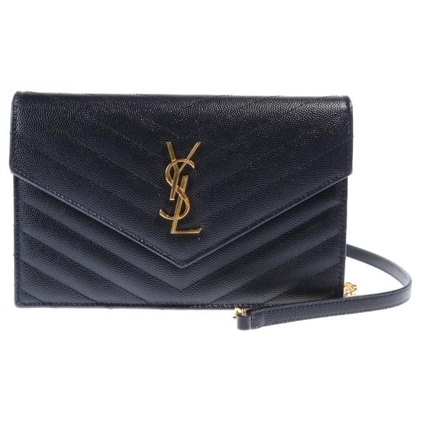 YVES SAINT LAURENT イヴサンローラン カサンドラ エンベロープ チェーンウォレット ショルダーバッグ ブラック レザー 393953 ゴールド金具 Yves Saint Laurent（イヴ・サンローラン） カサンドラ エンベロープ