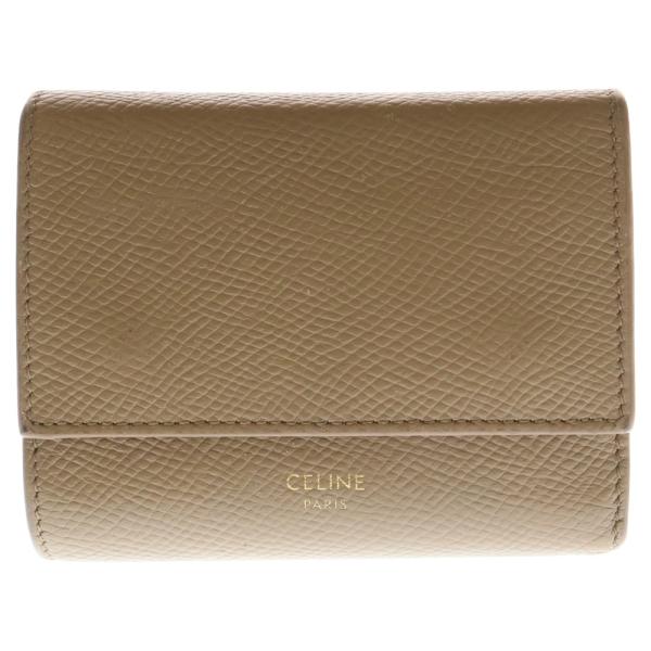 CELINE セリーヌ スモールトリフォールド 三つ折り財布 コンパクトウォレット ケース ベージュ ブラウン レザー ゴールド金具 CELINE（セリーヌ） スモールトリフォールド 三つ折り財布 コンパクト