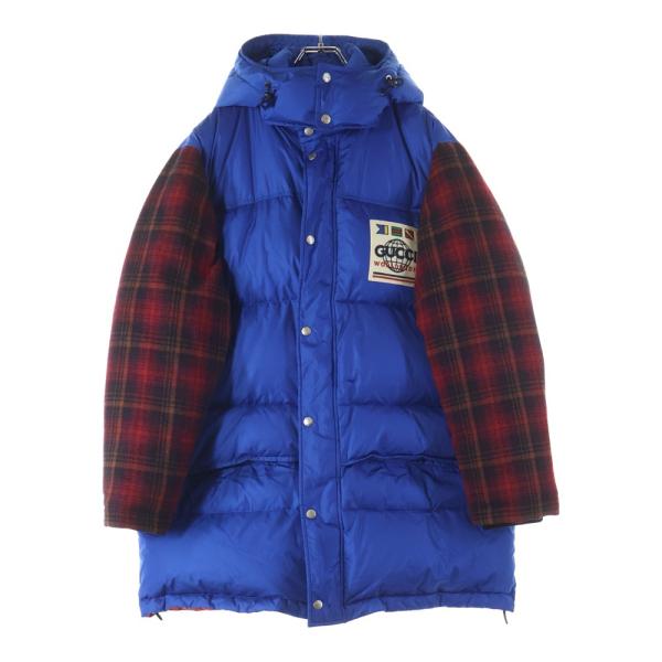 GUCCI（グッチ） ワッペンロゴ チェック柄 ウール切り替え フーデッド