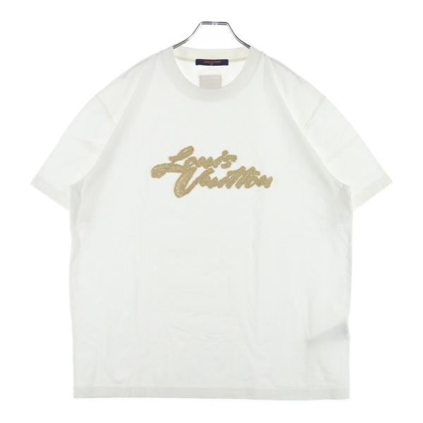 美品★LOUIS VUITTON ルイヴィトン FFTS02JG2 コットン100％ エンブロイダリーロゴ クルーネック 半袖Ｔシャツ ブラック ホワイト S イタリア製 正規品 レディース LOUIS VUITTON（ルイ・ヴィトン） 美品☆LOUIS VUITTON FFTS02JG2