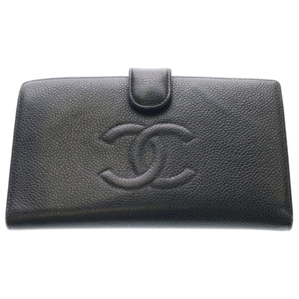 CHANEL キャビアスキン ビッグココ がま口 長財布 ブラック Gカード付 CHANEL（シャネル） ココマーク がま口長財布 ロングウォレット カード