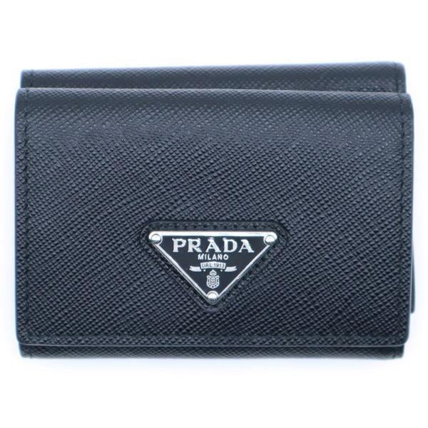 プラダ クロコ型押し 三つ折り財布 レザー 三角プレート コンパクトウォレット PRADA プラダ 三角ロゴプレート 三つ折り財布 コンパクト