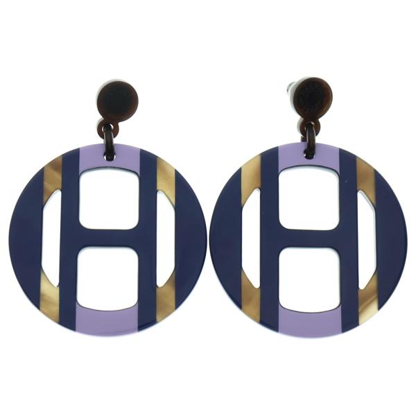 HERMES エルメス Hエキップ ピアス バッファローホーン リラ メタル