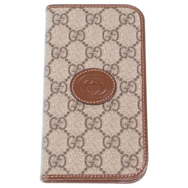GUCCI（グッチ） GGスプリーム PVC×レザー iPhoneケース ブラウン