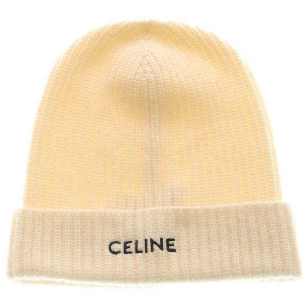 CELINE（セリーヌ） カシミヤ ロゴ刺繍ニット帽 アイボリー 2AG832070