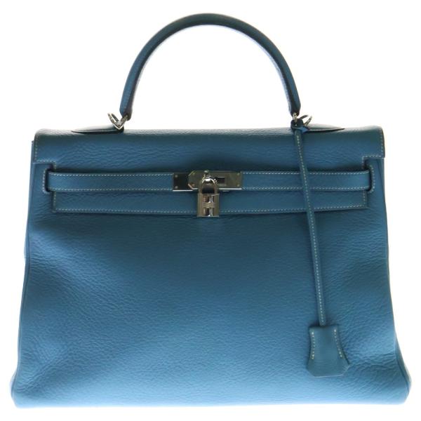 HERMES エルメス ケリー35 トリヨンクレマンス レザー ブルージーン 2WAY ハンド ショルダーバッグ シルバー金具 ライトブルー □G刻印 HERMES（エルメス） ケリー35 トリヨンクレマンス レザー ブルージーン