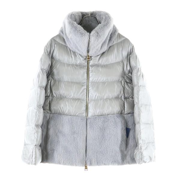 Herno 取り外し可能ファー付き ロングダウンジャケット グレー HERNO ヘルノ フェイクファー取り外し フルジップ ダウンコート