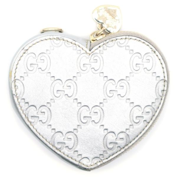 GUCCI（グッチ） GGシマ ハート コインケース シルバー レザー 小銭