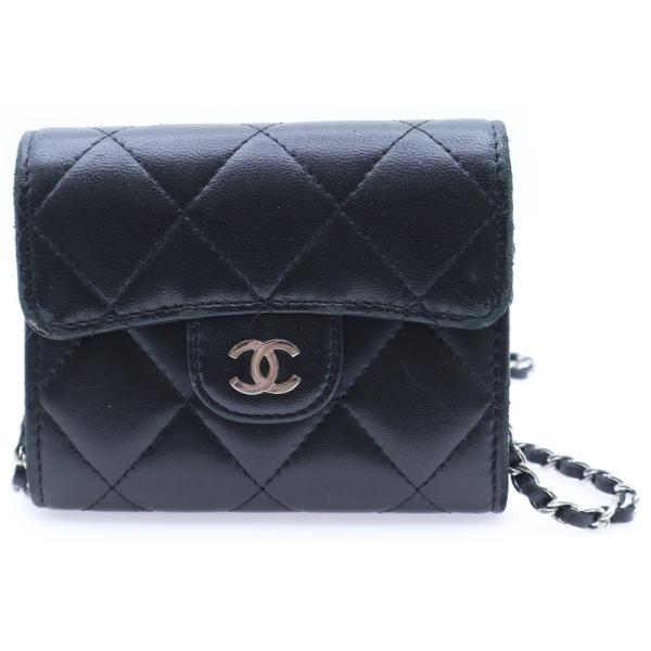 シャネル　マトラッセ　2つ折り長財布　ラムスキン　チェーンウォレット　黒 CHANEL（シャネル） マトラッセ 二つ折りチェーンウォレット