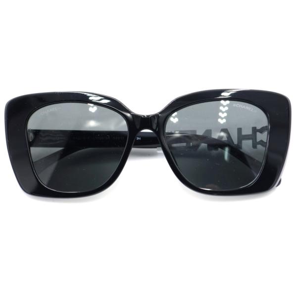 美品 CHANEL ラインストーンサングラス 黒 6026-B d09 CHANEL（シャネル） ロゴ ラインストーン サングラス メガネ 眼鏡 アイ