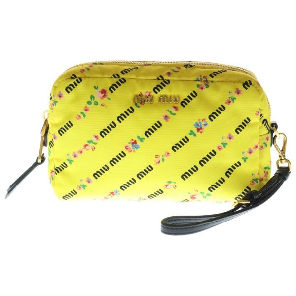 めーちゃん様 MIUMIUナイロン花 フラワー柄ポーチ 美品 正規品 Gカード・ miumiu ミュウミュウ ロゴプレート フラワー柄 ナイロン レザー ポーチ