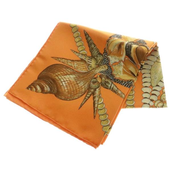 HERMES（エルメス） カレ90 貝モチーフ Rocaille オレンジ シルク