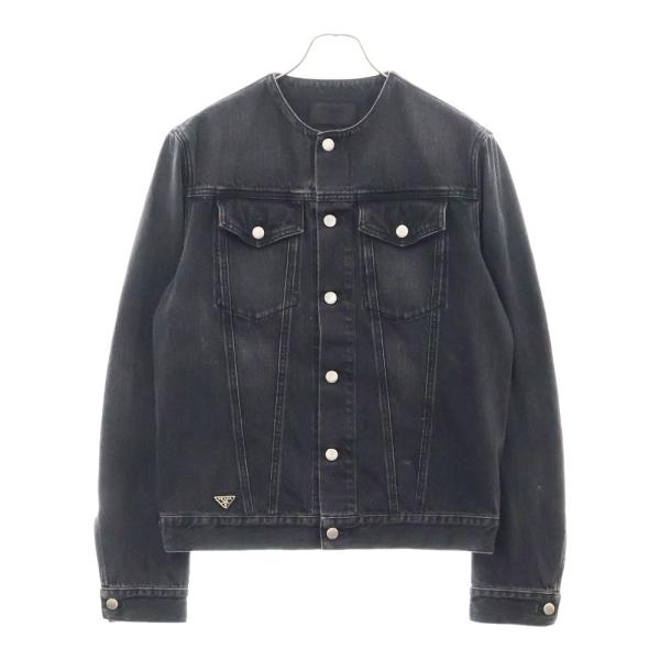 PRADA プラダ GEB229 ノーカラーウォッシュドデニムジャケット PRADA プラダ GEB229 ノーカラーウォッシュドデニムジャケット
