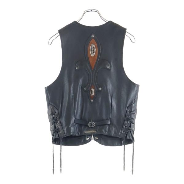 CHROME HEARTS クロムハーツ 6BTN ZIP FRNT VEST バックラージクロス装飾 クロスボールボタンレザーベスト CHROME HEARTS（クロムハーツ） 6BTN ZIP FRNT CH FLEUR VEST バックCH
