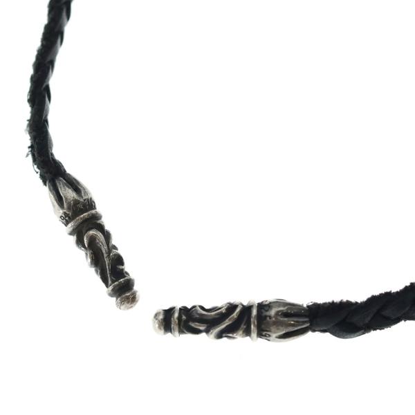 クロムハーツ　革紐　スクロールレザーブレード　シルバーネックレス CHROME HEARTS（クロムハーツ） LEATHER BRAID スクロールレザー