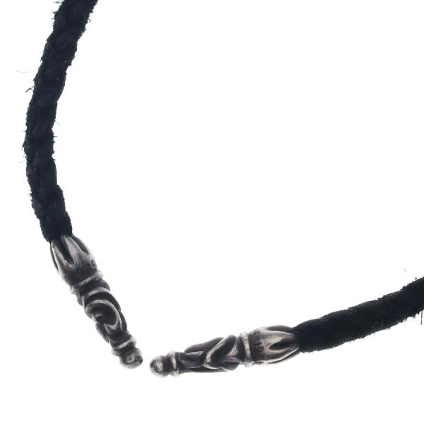 CHROME HEARTS クロムハーツ LEATHER BRAID SCROLL ネックレス レザーブレイドネックレス ブラック/シルバー BCA377 CHROME HEARTS（クロムハーツ） LEATHER BRAID SCROLL ネックレス