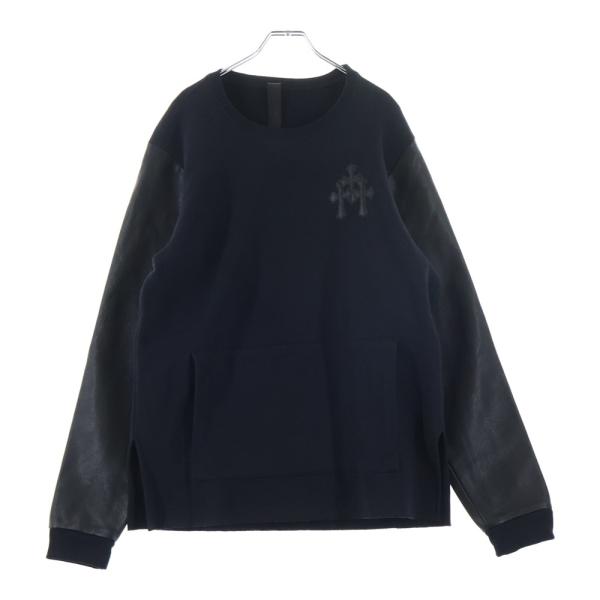 CHROME HEARTS クロムハーツ Y NOT スウェットシャツ サイズM セメタリークロスパッチ CHプラスパッチ レザー ブラック 美品 中古 4b013665 Chrome Hearts - CHROME HEARTS クロムハーツ Y NOT スウェットシャツ