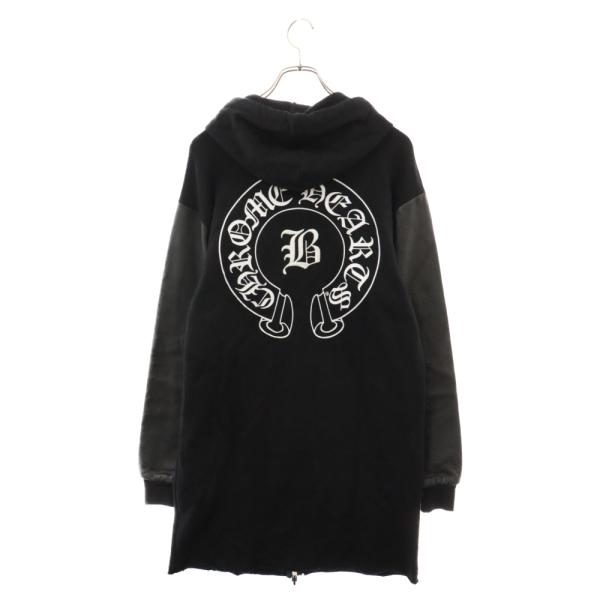 Chrome Hearts - CHROME HEARTS クロムハーツ ×Bella Hadid BELLA HD ×ベラハディッド イニシャルパッチロゴ ダガージップ レザー切り替えロング丈パーカー フーディー レディース ブラック CHROME HEARTS クロムハーツ ×Bella Hadid BELLA HD PLVR SHT