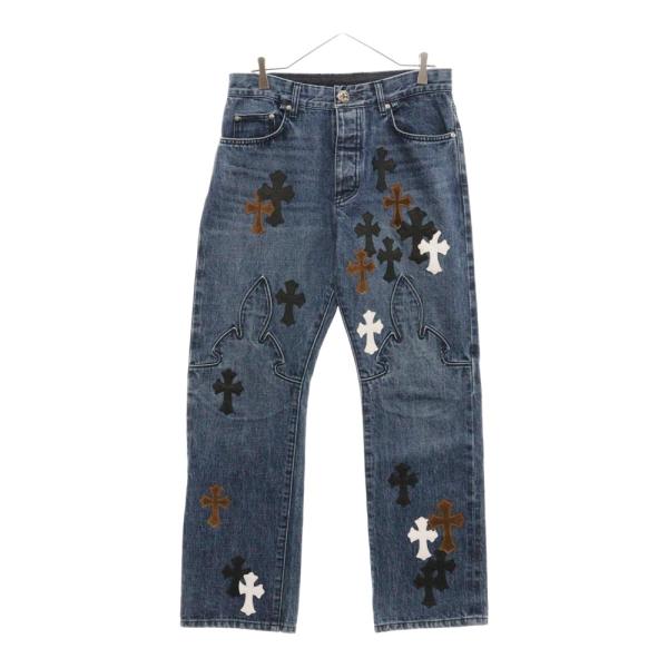 クロムハーツ  JEAN SL FLEURKNEE フレアニーステッチデニムパンツ メンズ 36インチ CHROME HEARTS（クロムハーツ） JEAN SL FLEURKNEE クロスパッチ付き