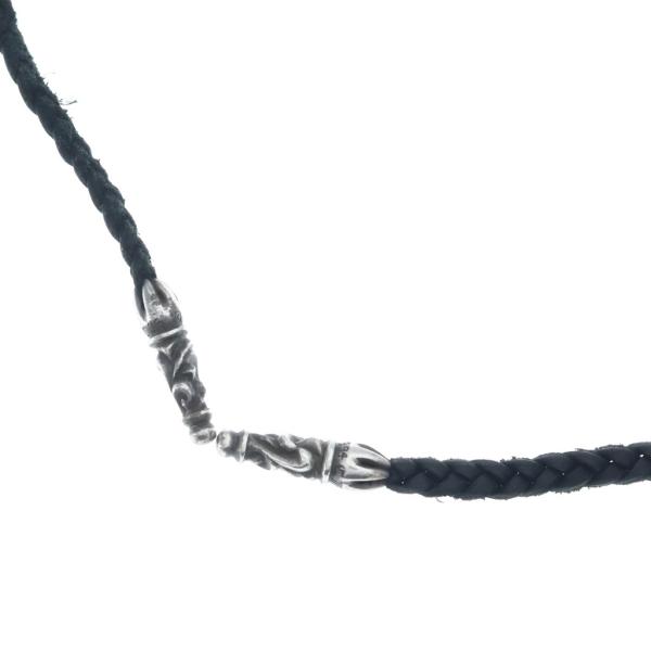 CHROME HEARTS クロムハーツ LEATHER BRAID スクロールレザーブレード ネックレス ブラック/シルバー