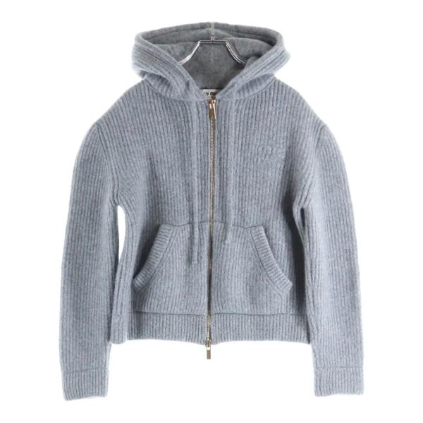 miumiu ミュウミュウ 23AW ロゴアップリケ カシミヤフーデッドジップ