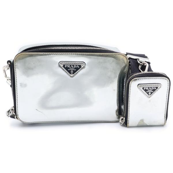 PRADA 2way ハンドバッグ　レザー　ナイロン　シルバー金具　刻印 PRADA（プラダ） トライアングルロゴ ブリック ショルダーバッグ