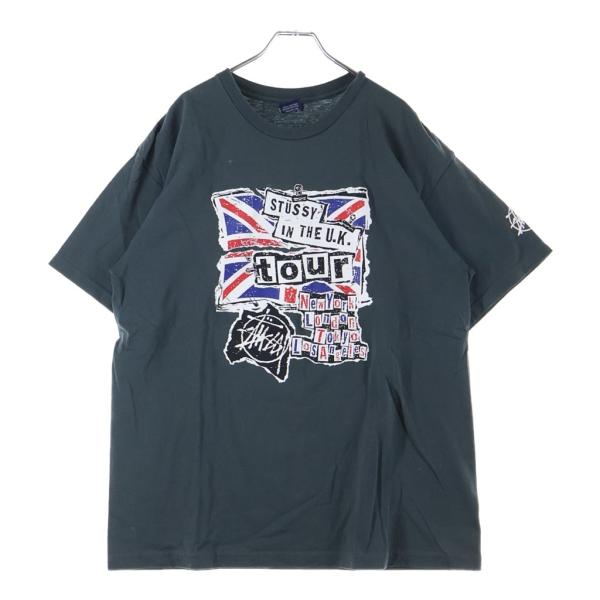 ステューシー 90S OLD 紺タグ USA製 セックスピストルズ STUSSY IN THE UK TOUR ロゴ プリント 半袖 Tシャツ カットソー ブラック