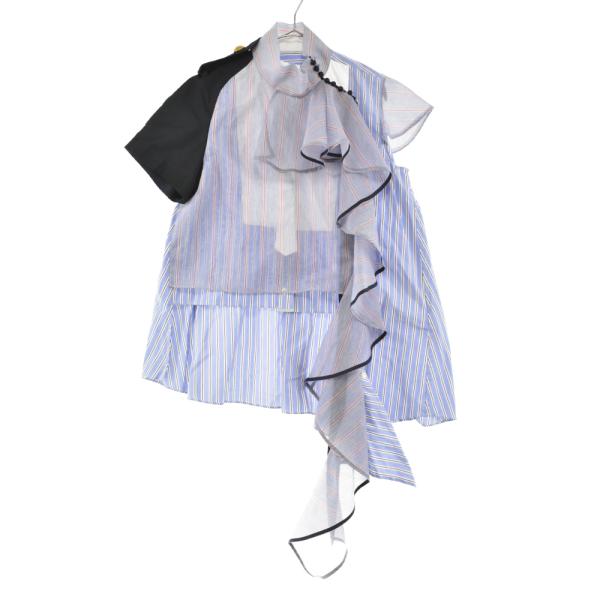 Sacai (サカイ) アシンメトリー ドッキング ブラウス 半袖シャツ Sacai (サカイ) アシンメトリー ドッキング ブラウス 半袖シャツ