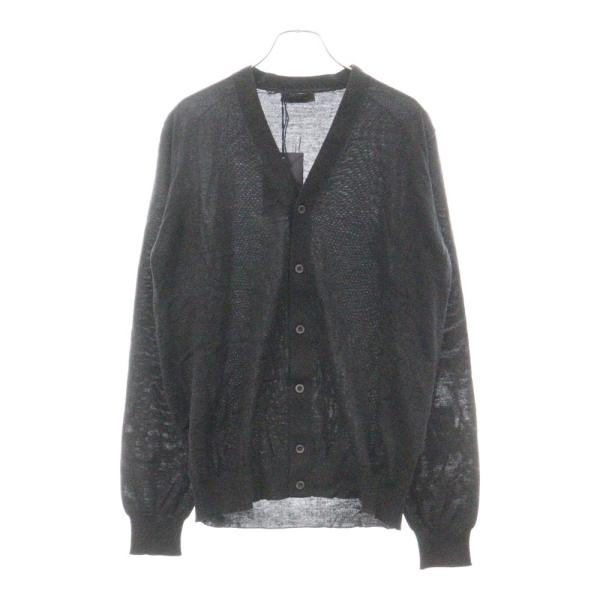 極美品✨プラダ クルーネック カーディガン バージンウール100％ 黒 L相当 PRADA プラダ バージンウール 長袖ニット カーディガン グレー